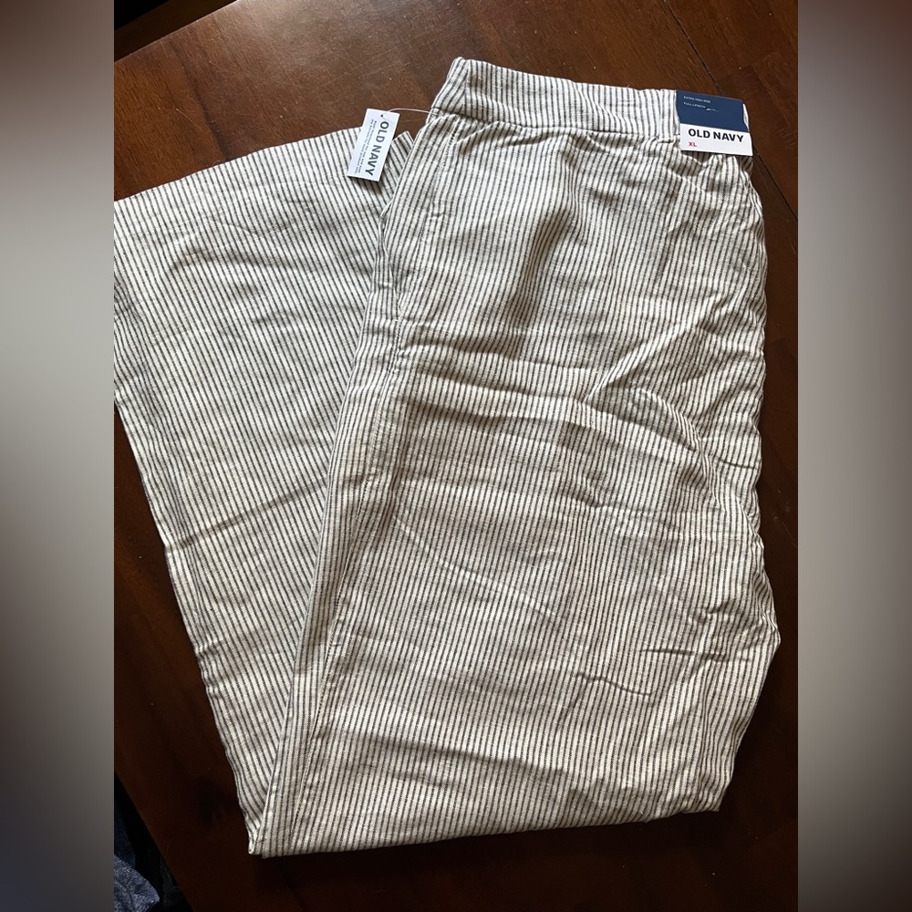 OLD NAVY extra high rise full length striped linen trousers